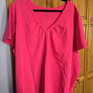 Woman Within Hot Pink Short Sleeve V-Neck Tee